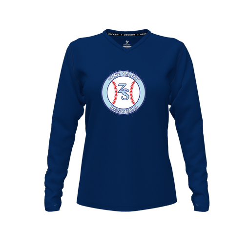 [FTLVCFNV-FYXS-LOGO1] Decker Comfort T-Shirt (Female Youth XS, Navy, V Neck, Logo 1, Long Sleeve)