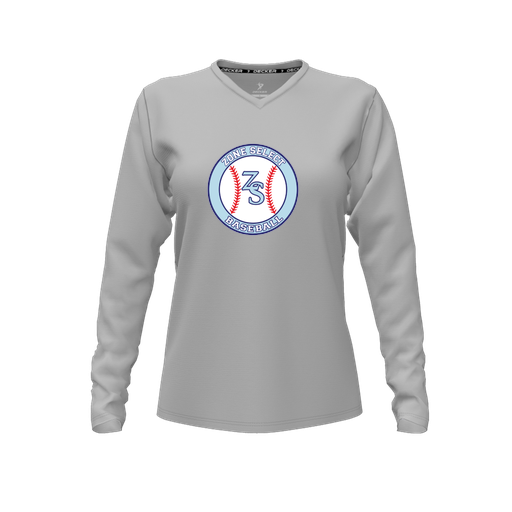 [CUS-DFW-TEES-CMF-VNK-LSL-GRY-FYXS-LOGO1] Decker Comfort T-Shirt (Female Youth XS, Gray, V Neck, Logo 1, Long Sleeve)