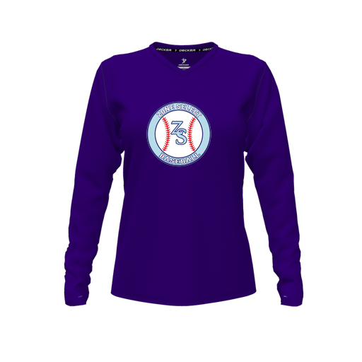 [CUS-DFW-TEES-PER-VNK-LSL-PUR-FYXS-LOGO1] Performance T-Shirt (Female Youth XS, Purple, V Neck, Logo 1, Long Sleeve)