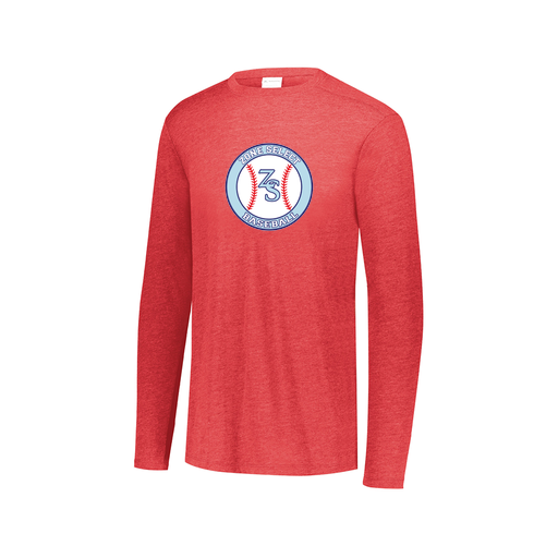 [3075.V96.XS-LOGO1] Decker Men's Tri-Blend T-Shirt - Long Sleeve (Adult XS, Red, Logo 1)